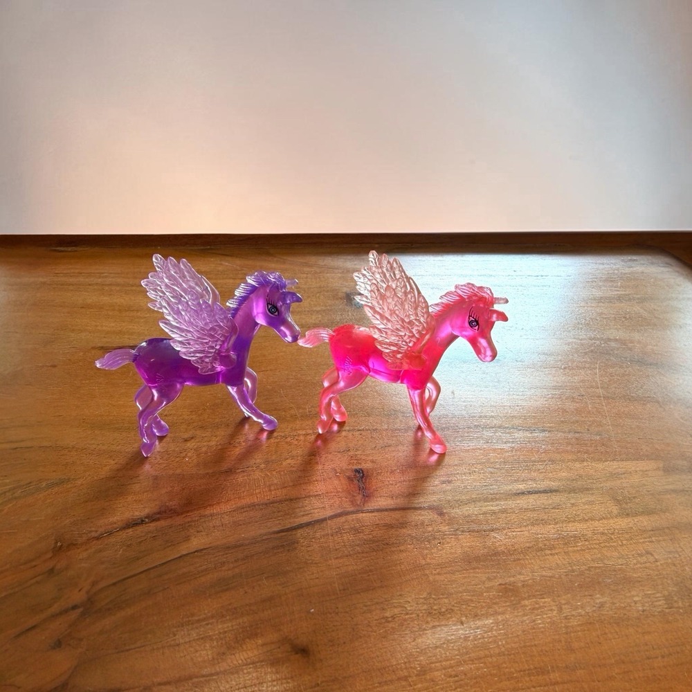 Ja-Ru Pony Land Winged Unicorn Pegasus Lot Pink & Purple Sparkle Crystal Pony